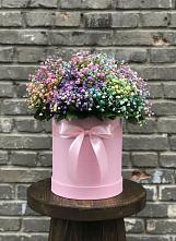 Цветочная композиция из Гипсофила и Розы в шляпной коробке в Вычегодском