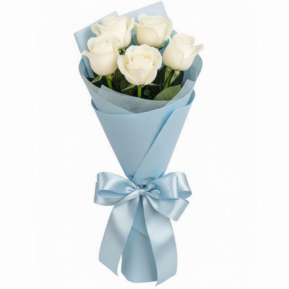 Букет 5 Белых роз Проуд в Вычегодском