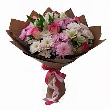 Букет Розовое очарование в Вычегодском Букет цветов из:  Хризантемы, Альстромерии и Розы в Вычегодском