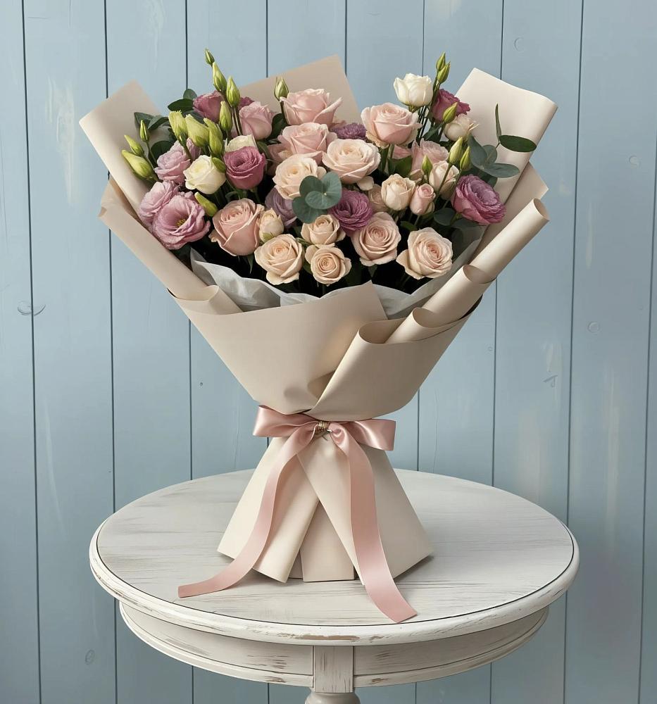 Букет цветов из: Розы и Лизиантусы в Вычегодском