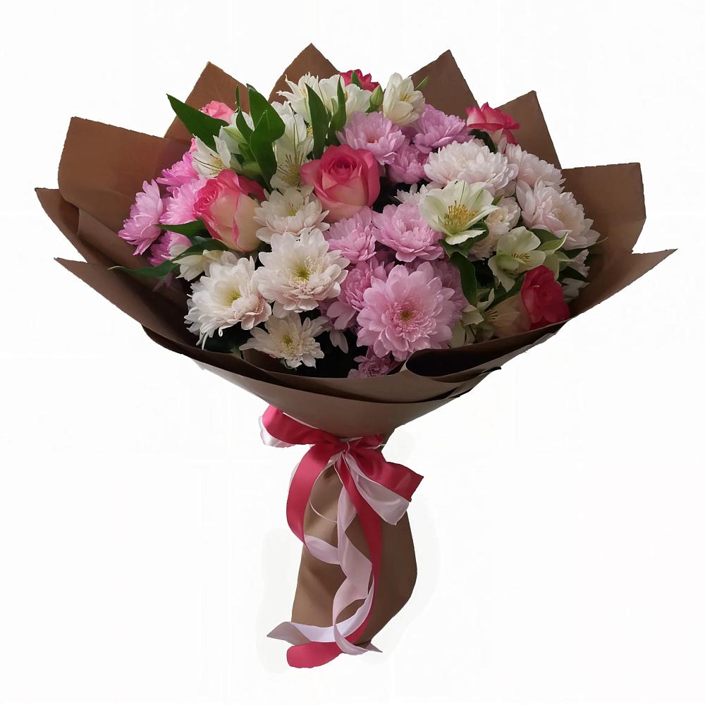 Букет цветов из: Хризантемы, Альстромерии и Розы в Вычегодском